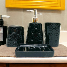 Load image into Gallery viewer, Bathroom Accessory Set - Circles Pattern Black