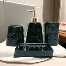 Load image into Gallery viewer, Bathroom Accessory Set - Circles Pattern Black
