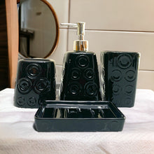 Load image into Gallery viewer, Bathroom Accessory Set - Circles Pattern Black