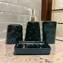 Load image into Gallery viewer, Bathroom Accessory Set - Circles Pattern Black