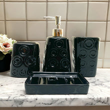 Load image into Gallery viewer, Bathroom Accessory Set - Circles Pattern Black
