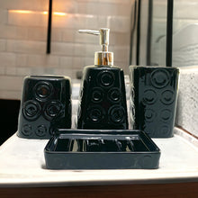 Load image into Gallery viewer, Bathroom Accessory Set - Circles Pattern Black