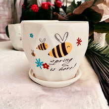 Load image into Gallery viewer, Ceramic Planter with Saucer - Spring is here