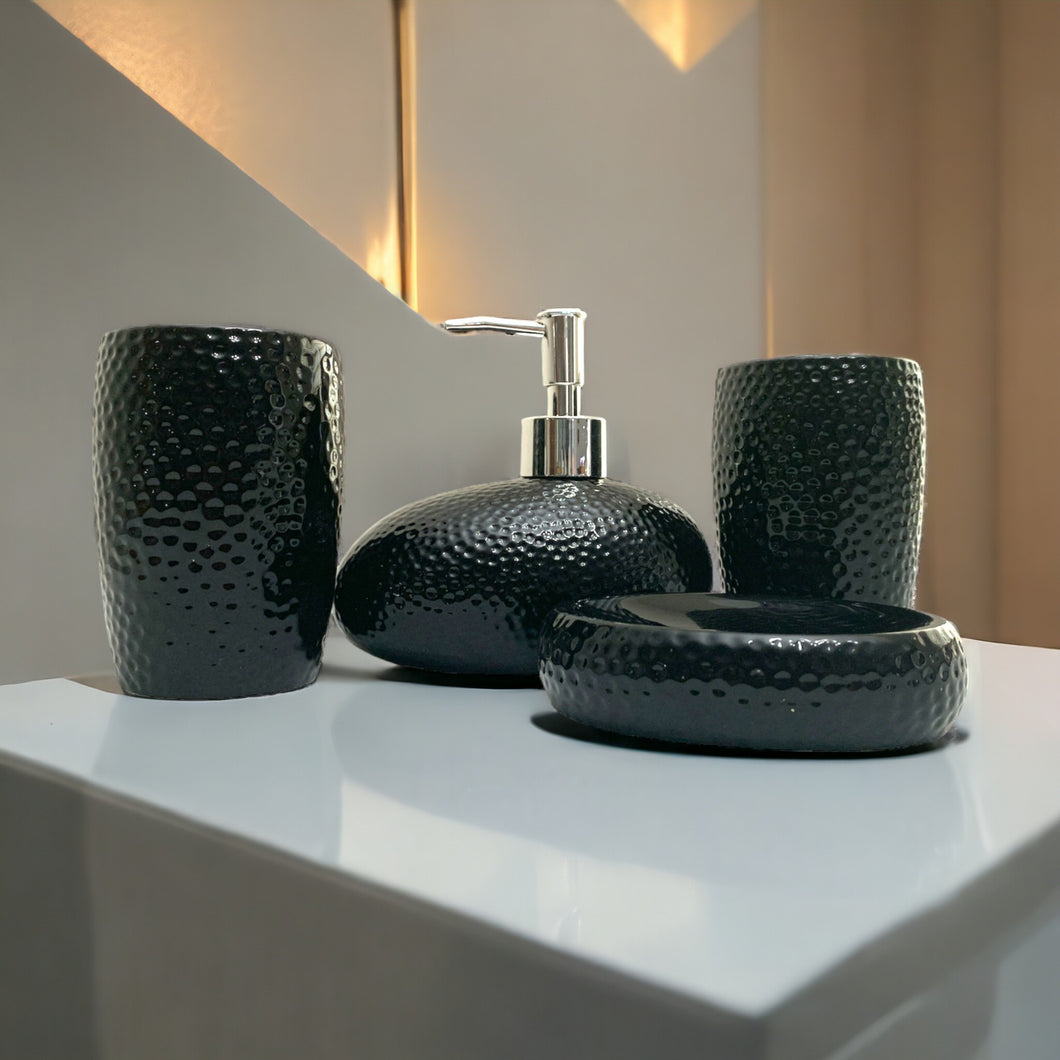 4-Piece Ceramic Bathroom Accessory Set - Black