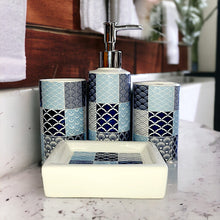 Load image into Gallery viewer, Printed Bathroom Accessory Set - Blue