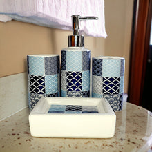 Load image into Gallery viewer, Printed Bathroom Accessory Set - Blue