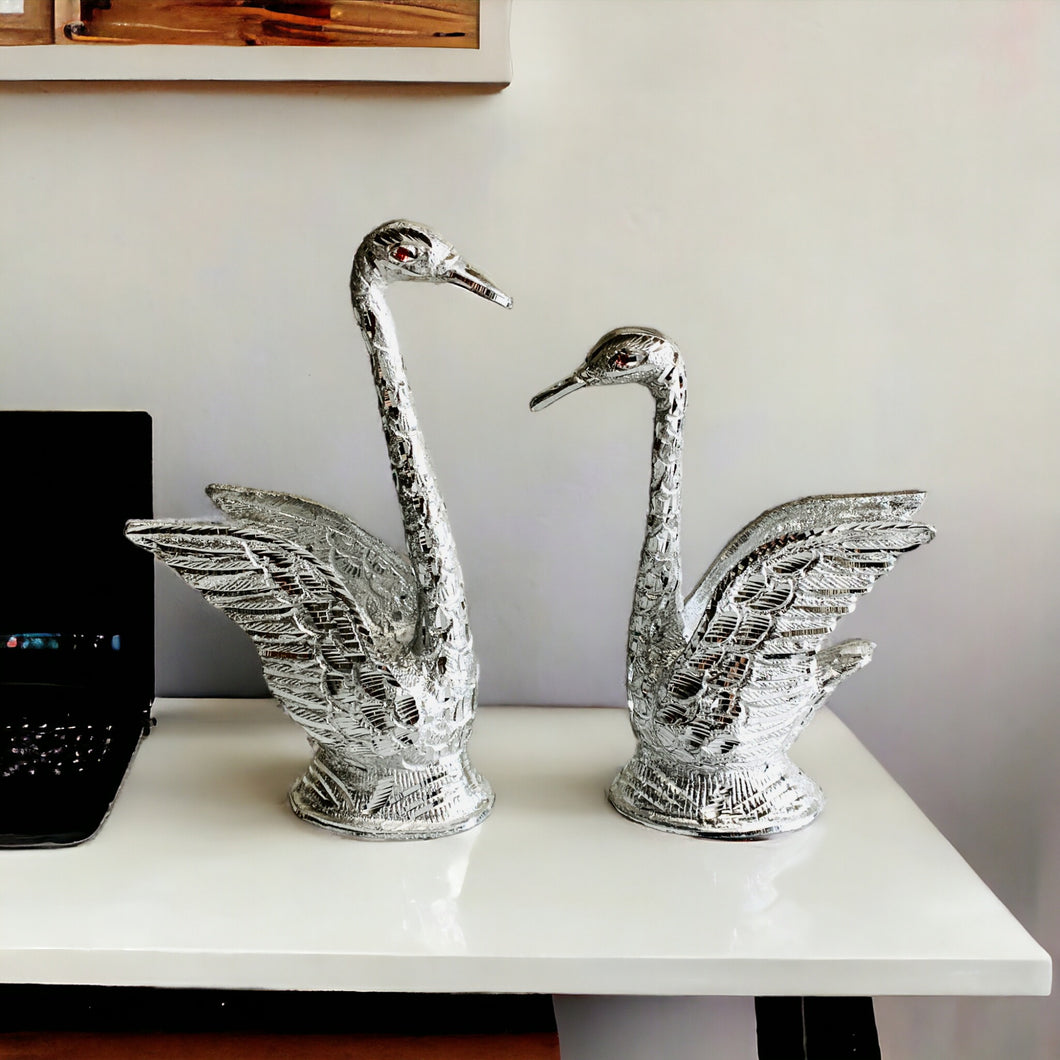 Silver Pair of Swans - 24cm Tall
