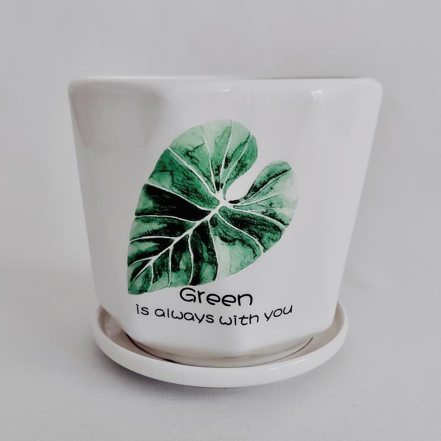 Green Leaf Planter with Saucer