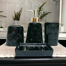 Load image into Gallery viewer, Bathroom Accessory Set - Circles Pattern Black

