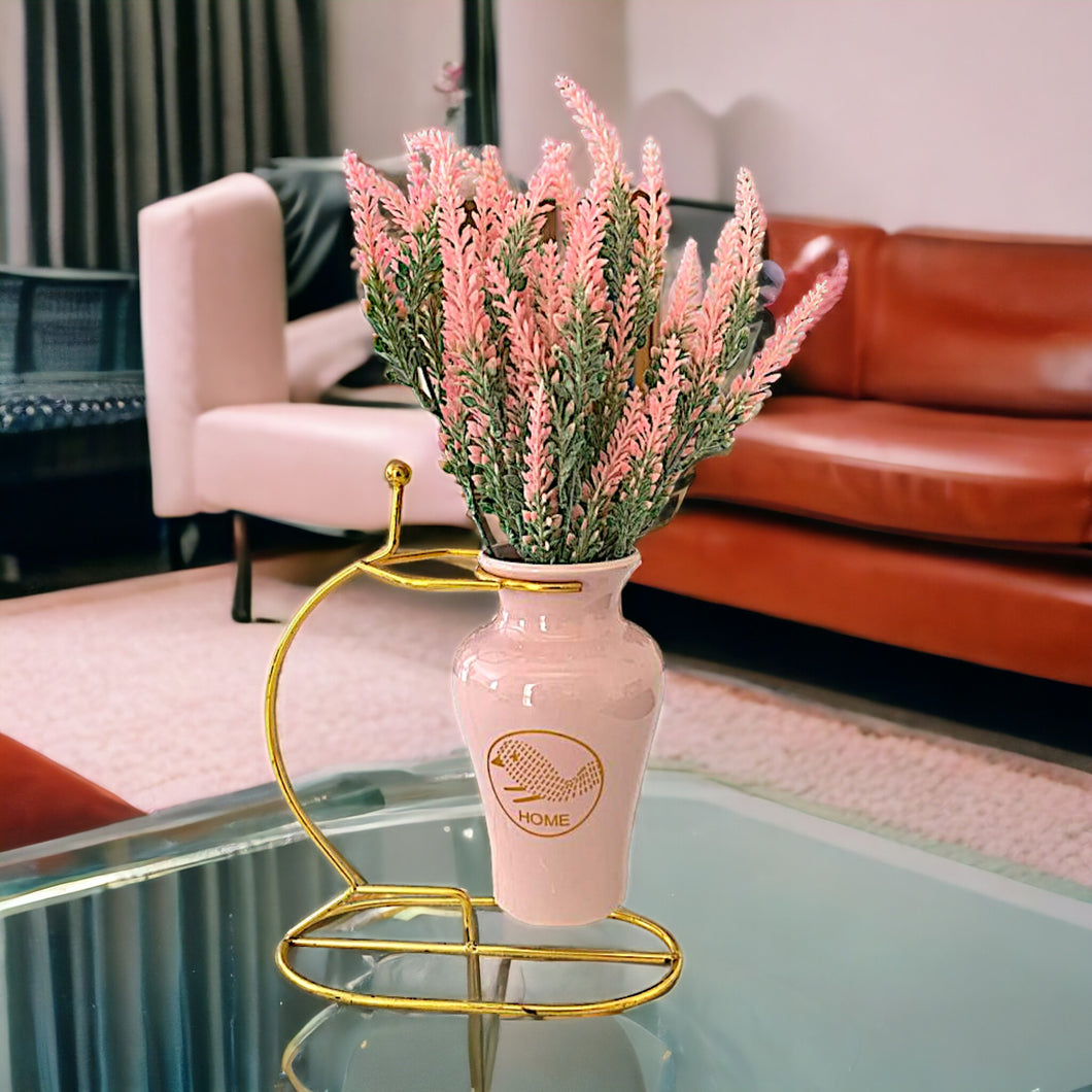 Printed Vase with Metal Stand - Pink